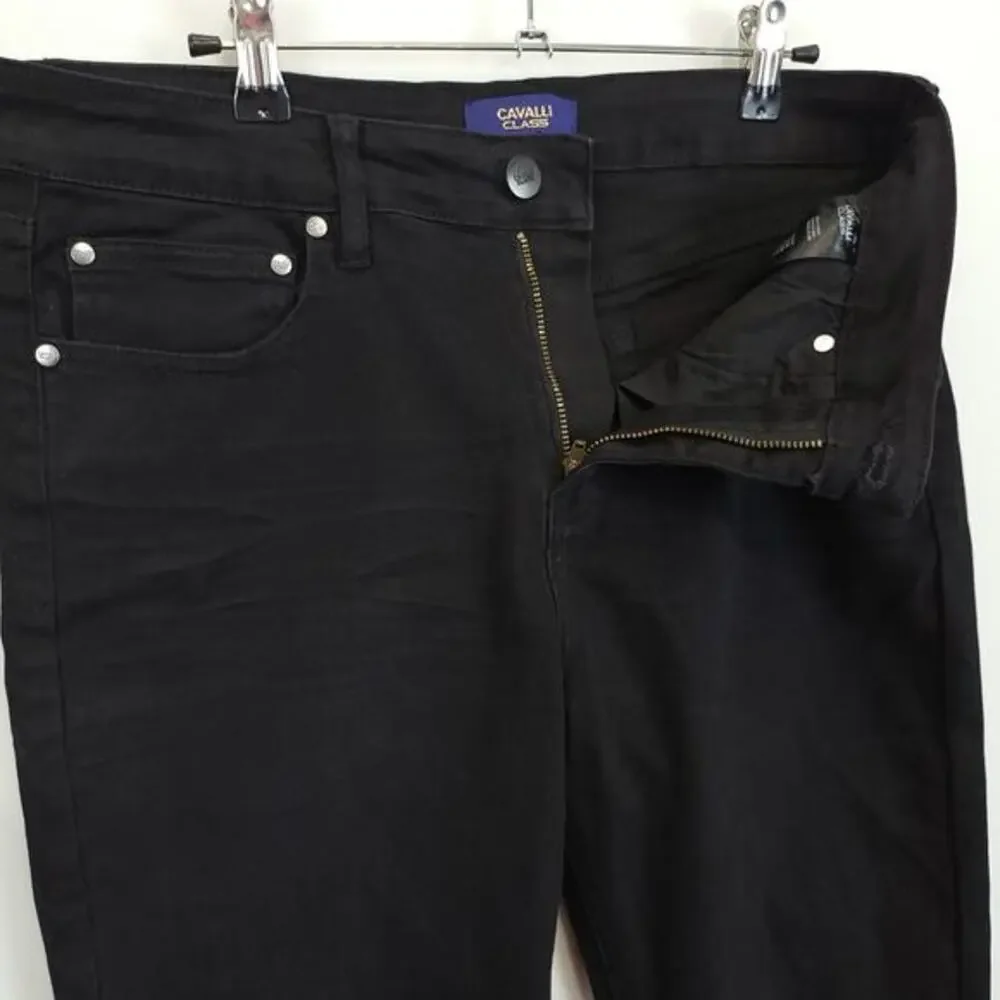 Cavalli Class Black Mid Rise‎ Jeans Ultra Slim Women 30 Distressed Raw Hem Edgy